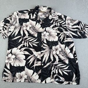 TORI RICHARD Shirt Men 2XL Black Brown Leaf Palm Aloha Button Camp Resort Casual